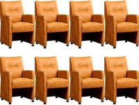 Set van 8 Cognac leren landelijke eetkamerfauteuils Sharp - Kenia Leer Cognac (cognac leer) - thumbnail