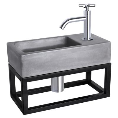 Differnz Ravo fonteinset donkergrijs beton met handdoekrek en kruisgreep kraan chroom Differnz Ravo fonteinset donkergrijs beton met handdoekrek en kruisgreep kraan chroom