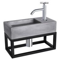 Differnz Ravo fonteinset donkergrijs beton met handdoekrek en kruisgreep kraan chroom