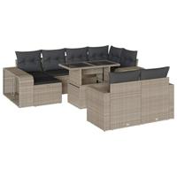 vidaXL 11-delige Loungeset met kussens poly rattan lichtgrijs