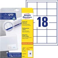 AVERY Zweckform 6171 adresstickers (450 plus 90 zelfklevende etiketten extra, 64x45mm op A4, papier mat, bedrukbare afzenderetiketten, zelfklevende adreslabels met ultragrip) 30 vellen, wit