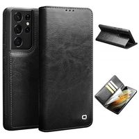 Qialino Classic Samsung Galaxy S21 Ultra 5G Wallet Leren Hoesje - Zwart - thumbnail