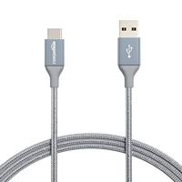 Amazon Basics Snellaadkabel, USB-C naar USB-A 2.0, omwikkeld met nylon vlecht, 480 MBit/s, USB-IF-gecertificeerd, voor Apple iPhone 15, iPad, Samsung Galaxy, tablets, laptops, 1,8 m, donkergrijs