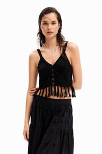 Gehaakte cropped top - BLACK - L