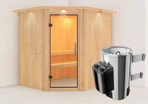 Karibu | Lilja Sauna met Dakkraag | Helderglas Deur | Kachel 3,6 kW Geïntegreerde Bediening