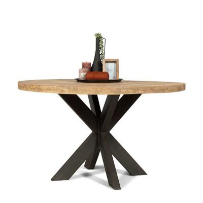Eettafel (rond 130cm - poot 10x5cm) Steelwood - Seasoned Brown/Metaal Zwart Eettafel (rond 130cm - poot 10x5cm) Steelwood - Seasoned Brown/Metaal Zwart