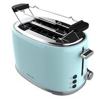 Cecotec Toast&Taste 1000 Retro Double Blue Broodrooster, 2 sneden, 980 W, 2 brede sleuven van 3,8 cm en kort, roestvrij staal, bovenste staven, instelbaar vermogen, kruimellade