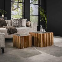 LifestyleFurn Salontafel Jondavid Acaciahout en leisteen, Set van 2 stuks - Vierkant - thumbnail