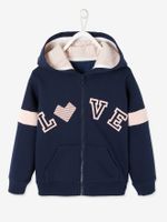 Sportsweater met rits en capuchon voor meisjes met grafische details marineblauw