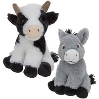 Pluche boerderijdieren knuffels Koe en Ezel setje van 23 en 16 cm - thumbnail