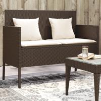 Tuinbank met kussens poly rattan bruin - thumbnail