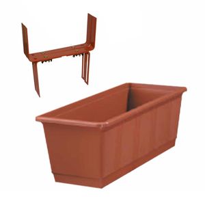 Kunststof plantenbak terracotta rechthoekig 40 cm met 2 verstelbare balkon/muurbeugels