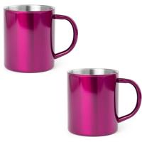 2x Fuchsia drinkbekers/mokken RVS 280 ml - Bekers