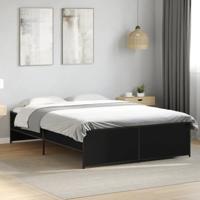vidaXL Bedframe LED bewerkt hout metaal zwart 140x190 cm, bed, bed ombouw, twijfelaar bed, bedbodem, slaapkamermeubel, 2 persoonsbed, tweepersoonsbed