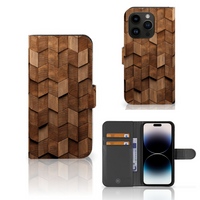 Book Style Case voor iPhone 15 Pro Wooden Cubes - thumbnail