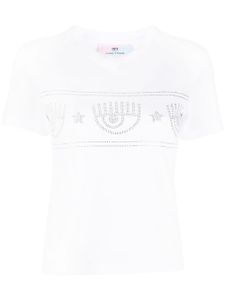 Chiara Ferragni t-shirt en coton à ornements en cristal - Blanc