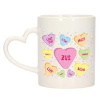 Bellatio Decorations Cadeau koffie/thee mok voor zus - pastel - hartjes oor - keramiek - 300 ml   -