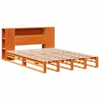 vidaXL Boekenkastbed zonder matras massief hout wasbruin 140x200 cm, bed, slaapkamermeubel, bed met opbergruimte, tweepersoonsbed, houten bed