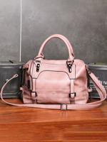 Vintage Buckle Soft Leather Boston One Shoulder Crossbody Tote Bag