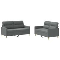 vidaXL 2-delige Loungeset met kussens stof donkergrijs, fauteuil, 3-zitsbank, sofa, 2-zitsbank, bank, 2 zitsbank, zitbank, fauteuil stoel, 2 zits bank