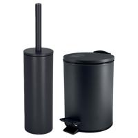 Badkamer/toilet accessoires set - WC-borstel en pedaalemmer 5L - metaal - zwart