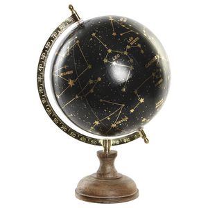 Items Deco Wereldbol/globe met sterrenhemel/sterrenbeelden - zwart - D20 x H33 cm