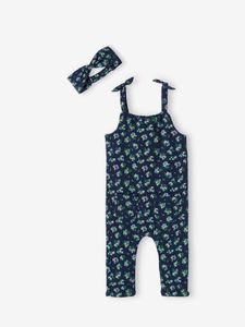 Set jumpsuit en haarband babymeisje van molton nachtblauw