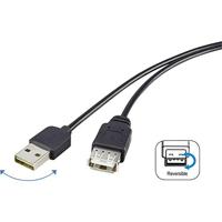 Renkforce usb cable usb 2.0 usb a plug, usb a female 1.80m zwart aan beide zijden bruikbare stekker, vergulde stec