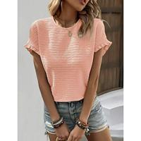 Dames T-shirt Ruche Dagelijks Elegant Modieus Casual Korte mouw Strakke ronde hals Wit Zomer Lente Lightinthebox - thumbnail