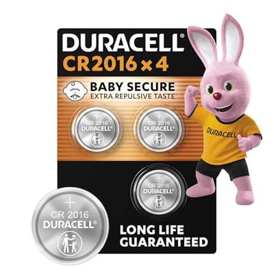 DURACELL 2016 Lithium-knoopcelbatterijen 3V 4 stuks - Gaan gegarandeerd lang mee - Babyveilige technologie - Voor o.a. autosleutels, kleine afstandsbedieningen, fitnesshorloges - Babyveilig verpakt