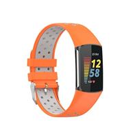 By Qubix - Compatible met Fitbit Charge 5 - Fitbit Charge 6 Sportbandje met gesp - Oranje/grijs - Tweekleurig - Maat: L - Compatible fitbit bandje