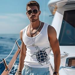 heren 100% katoen 3D-print tanktop grafisch mode outdoor casual vest top onderhemd straat casual dagelijks t-shirt wit blauw mouwloos shirt met ronde hals lente- en zomerkleding Lightinthebox