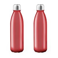 2x Stuks glazen waterfles/drinkfles rood transparant met Rvs dop 500 ml - thumbnail