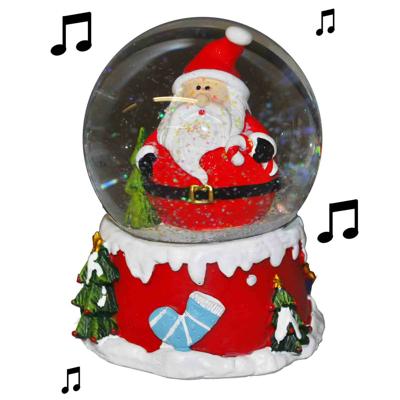 Sneeuwbol/snowglobe kerstman met muziek 10 cm Sneeuwbol/snowglobe kerstman met muziek 10 cm
