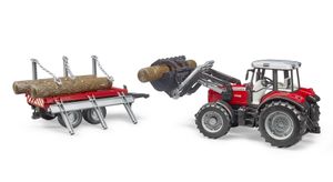 bruder Massey Ferguson 7480 met voorlader en houttrailer modelvoertuig 02046