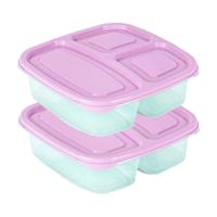 Plasticforte Vershoudbakje - 2x - 3-vaks - 1,2L - meal prep - herbruikbaar - roze - thumbnail