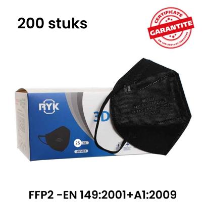 MEIYO Wegwerpmaskers Medisch Mondkapje Plat Vouwbaar - Type FFP2 - Zwart - 192 stuks