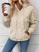 Ribbed V Neck Casual Sweatshirt - thumbnail