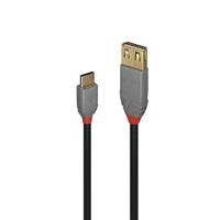 LINDY 36897 0,15 m USB 2.0 type C aan A adapterkabel, antraciet