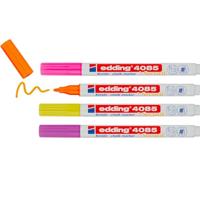 edding 4085 krijtmarker - 2x pink, geel, oranje, roze (neon) - 4 krijtstiften - ronde punt 1-2 mm - dunne krijtstift voor borden, uitwisbaar, ruiten, glas, spiegels - bordstift met dekkende kleuren