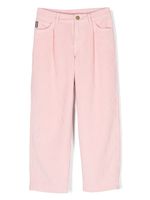 Moschino Kids pantalon droit en velours côtelé à logo imprimé - Rose