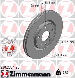 Remschijf COAT Z ZIMMERMANN, Remschijftype: Binnen geventileerd, u.a. für Fiat, Lancia, VW, Chrysler, Dodge