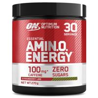 Optimum Nutrition Amino Energy Pre Workout Powder, energiedrank met aminozuren, BCAA, L-Glutamine en L-Leucine, voedingssupplement met vitamine C en cafeïne, Aardbei-limoensmaak, 30 porties, 270 g