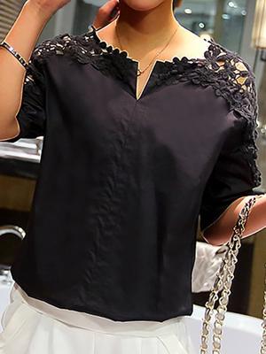 Veter Voor de helft Mouwen gekerfd Nek Stevig Lief hoor Casual Kort mouw topjes Veter Voor de helft Mouwen gekerfd Nek Stevig Lief hoor Casual Kort mouw topjes