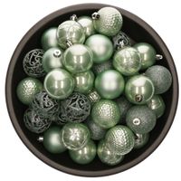 37x stuks kunststof kerstballen mintgroen (eucalyptus) 6 cm glans/mat/glitter mix   -