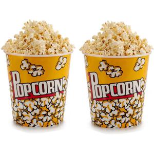 Popcorn bak - 2x - geel print - kunststof - D18 cm - 3 liter - herbruikbaar