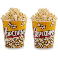 Popcorn bak - 2x - geel print - kunststof - D18 cm - 3 liter - herbruikbaar - thumbnail