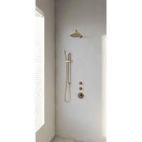 Regendoucheset Inbouw Brauer Gold Edition Thermostatisch 20 cm met Gebogen Wandarm, Glijstang en Handdouche Staaf Losse Stopkranen Geborsteld Goud - thumbnail