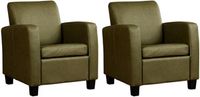 Set van 2 Olijfgroene leren landelijke fauteuils Joy - poot hout zwart - Rancho Leer Green (olijfgroen leer)