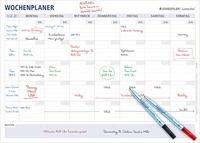 STAEDTLER Lumocolor 641 A1-1 Weekplanner, herbruikbaar, droog afwasbaar, formaat DIN A1, in set met 2 stiften Lumocolor correctable M rood, zwart en 2 stiftklemmen